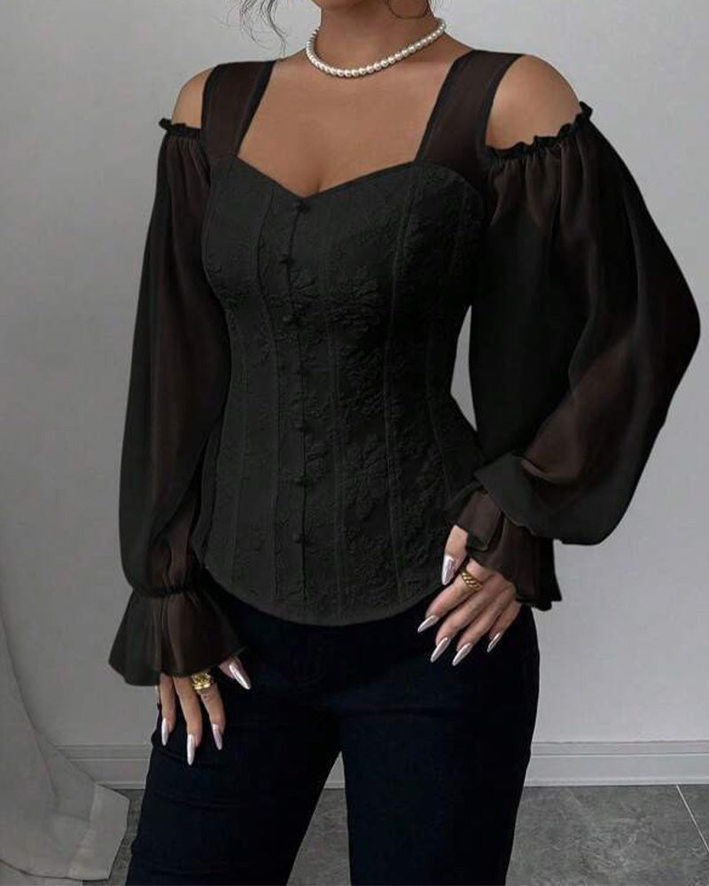 Blouse Off-Épaule Manche Longue Taille