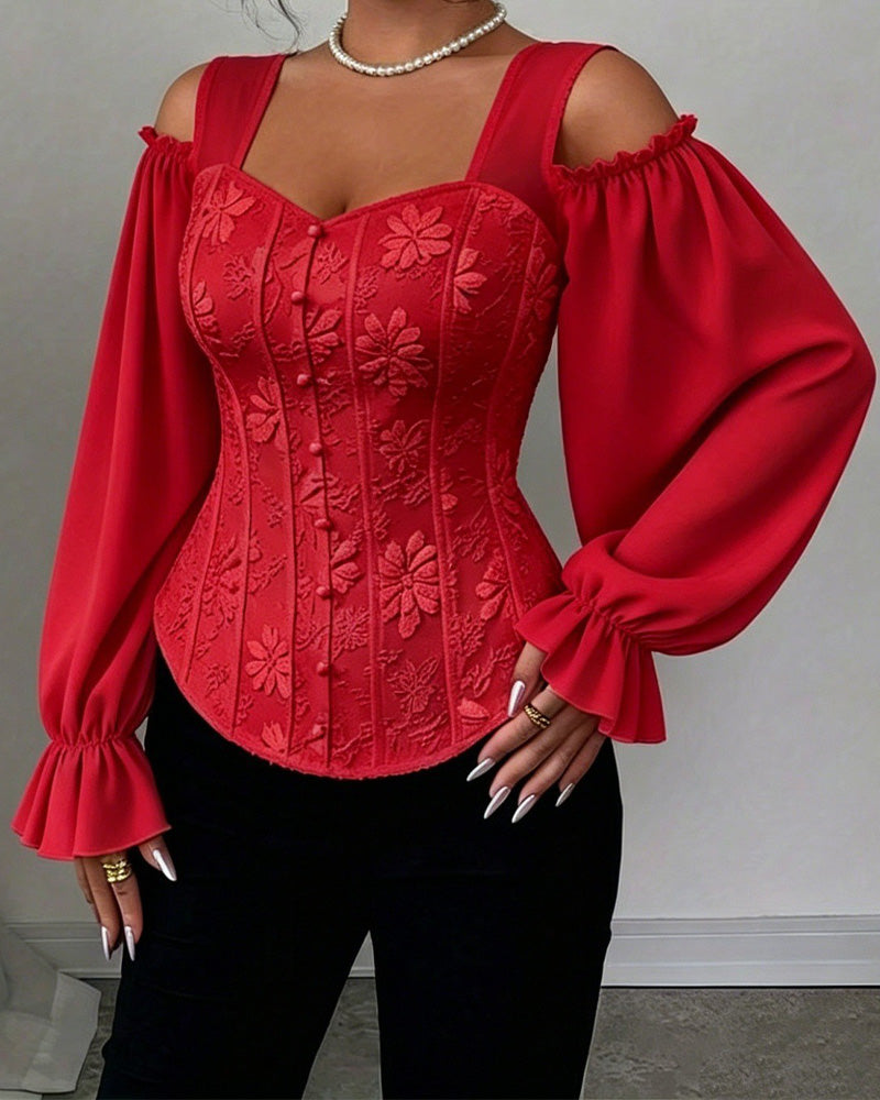 Blouse Off-Épaule Manche Longue Taille