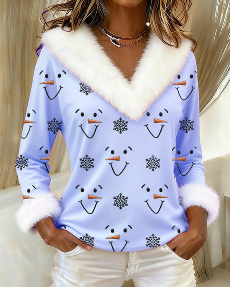 Haut À Col En Fourrure Imprimé Tendance