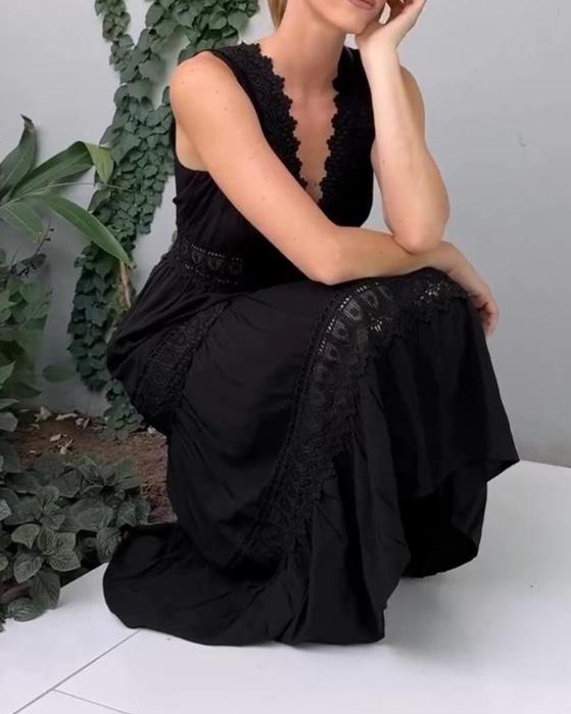 Robe débardeur col V en dentelle