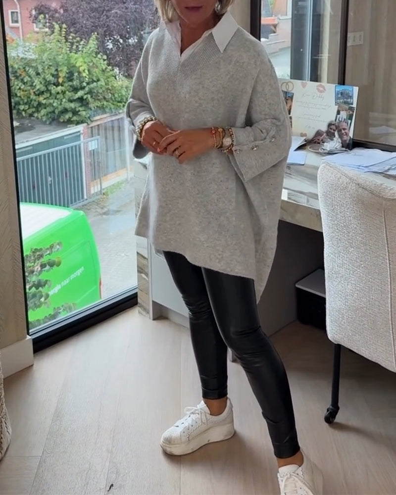 Pull Avec Caractéristiques Col V, Boutonné Et Asymétrique