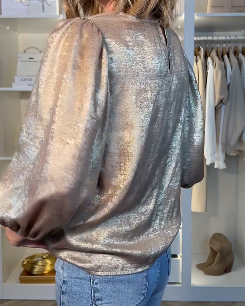 Chemise Tendance À Manches Ballon Et Col Rond