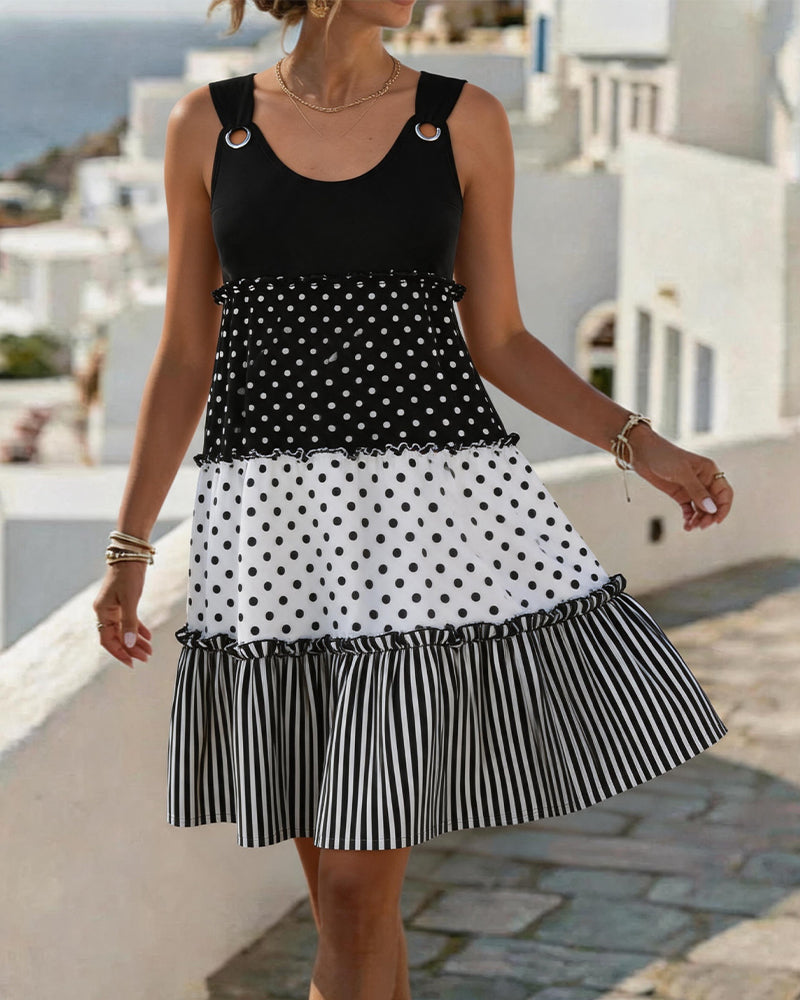 Robe Pois Raye À Volants Spaghetti