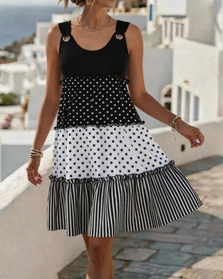 Robe Pois Raye À Volants Spaghetti