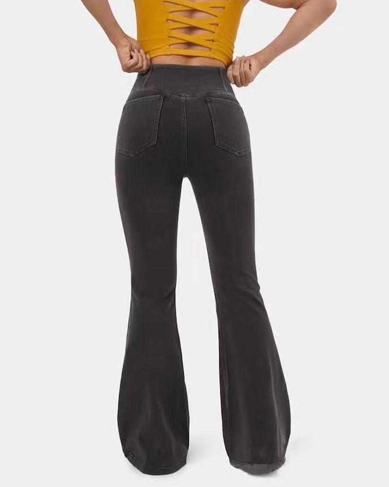 Pantalon Haute Élasticité Mode Poche Évasé