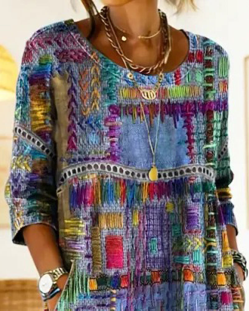 Robe Colorée Géométrique Demi-Manches