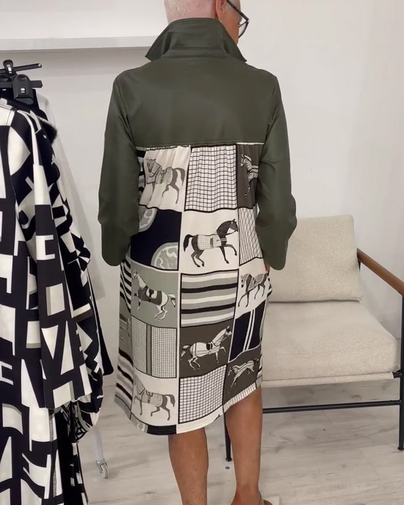 Robe Revers Unie Manche Longue