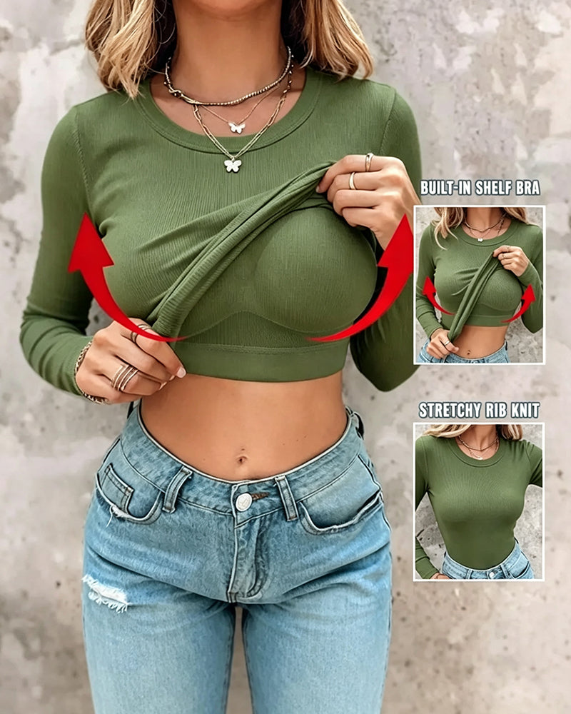 Haut Col Rond Unie Soutien-Gorge Intégré