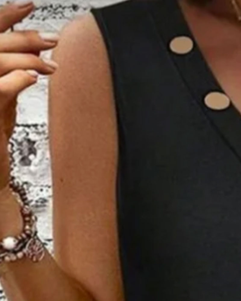 Robe Patte Oblique Bouton Décoratif Sans Manche