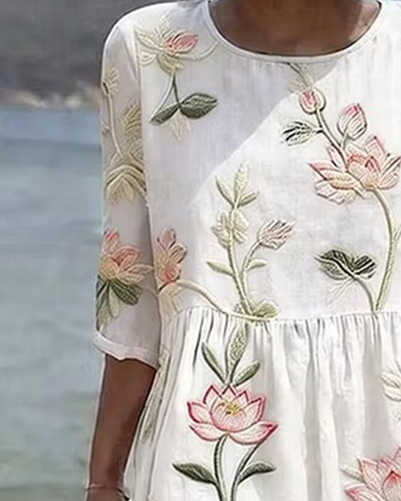 Robe Florale Col Rond