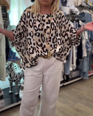 Blouse À Col Rond Imprimé Léopard Ample