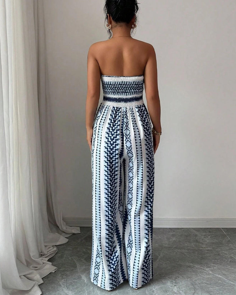 Jumpsuit Géométrique Bandeau Fente Jambe Large