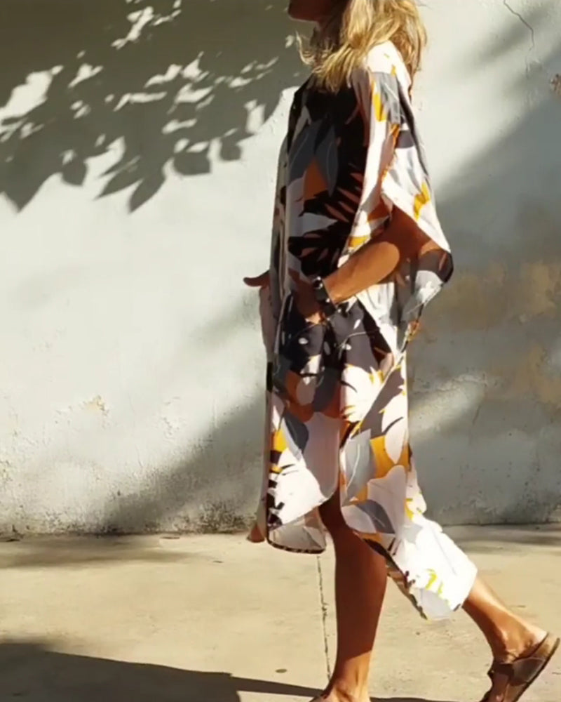 Robe avec poches et imprimé feuille d'érable