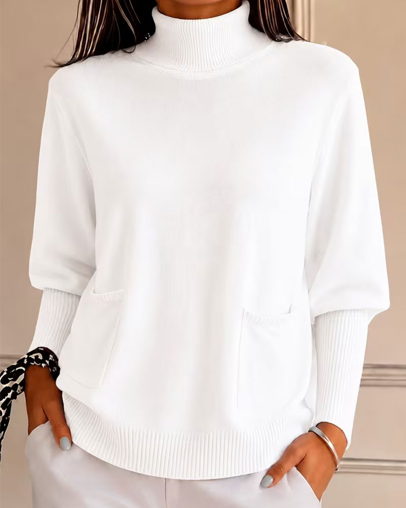 Pull Col Roulé Poche Unie