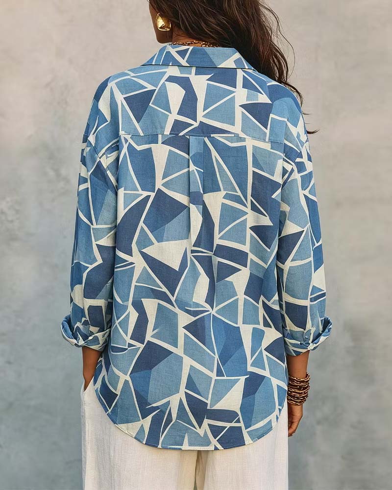 Blouse Imprimé Géométrique Col Manche Longue