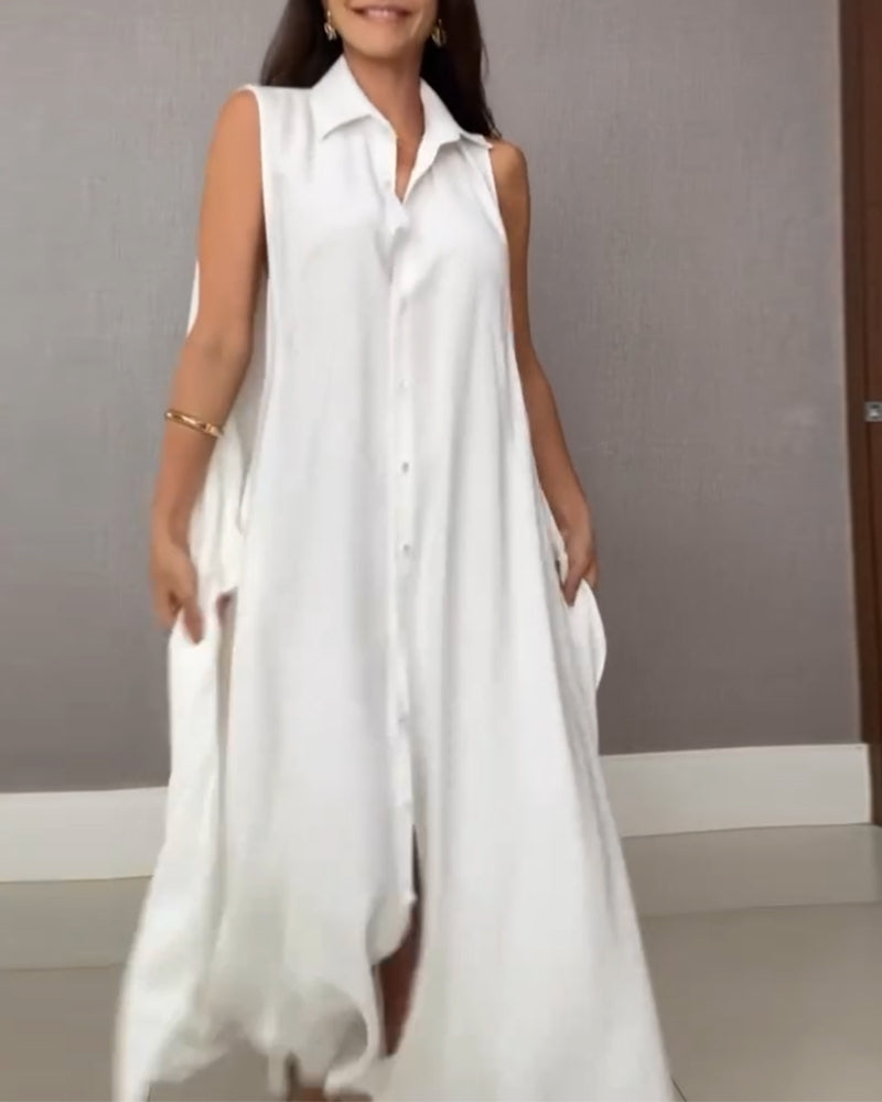 Robe Chemise Sans Manches À Col
