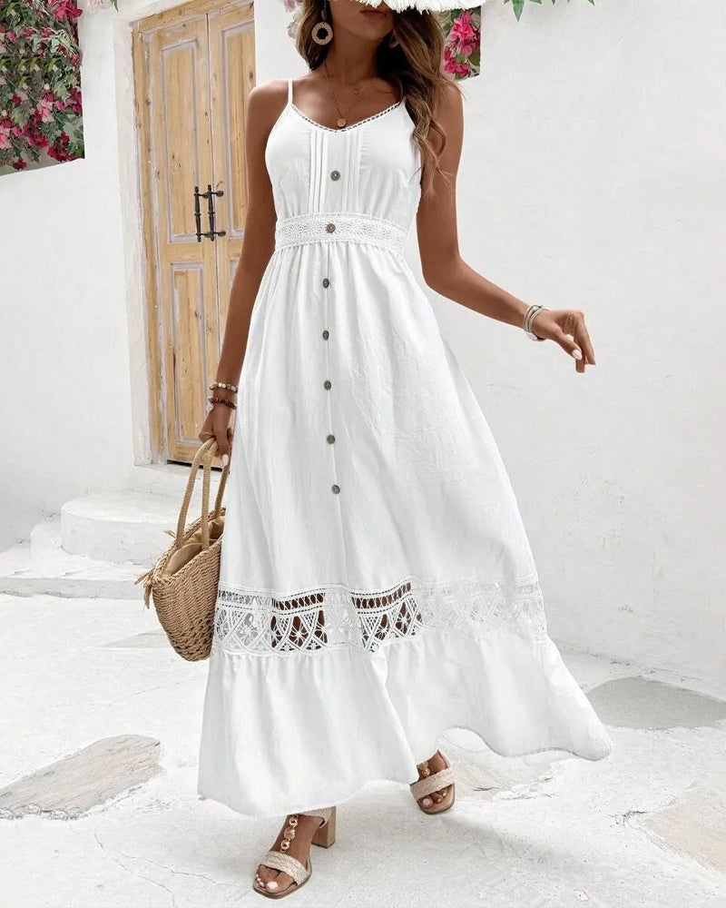 Robe Bretelle Spaghetti Bouton Découpé Col V