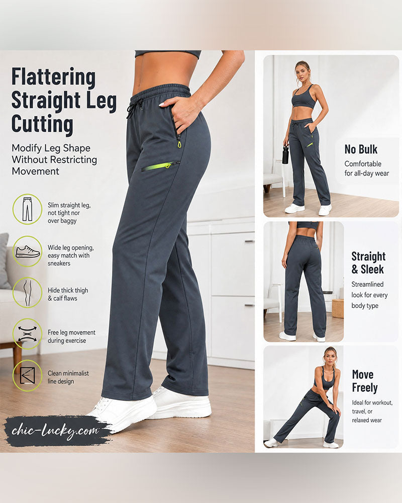 Pantalon Fermeture Éclair Pochette Jambe Droite