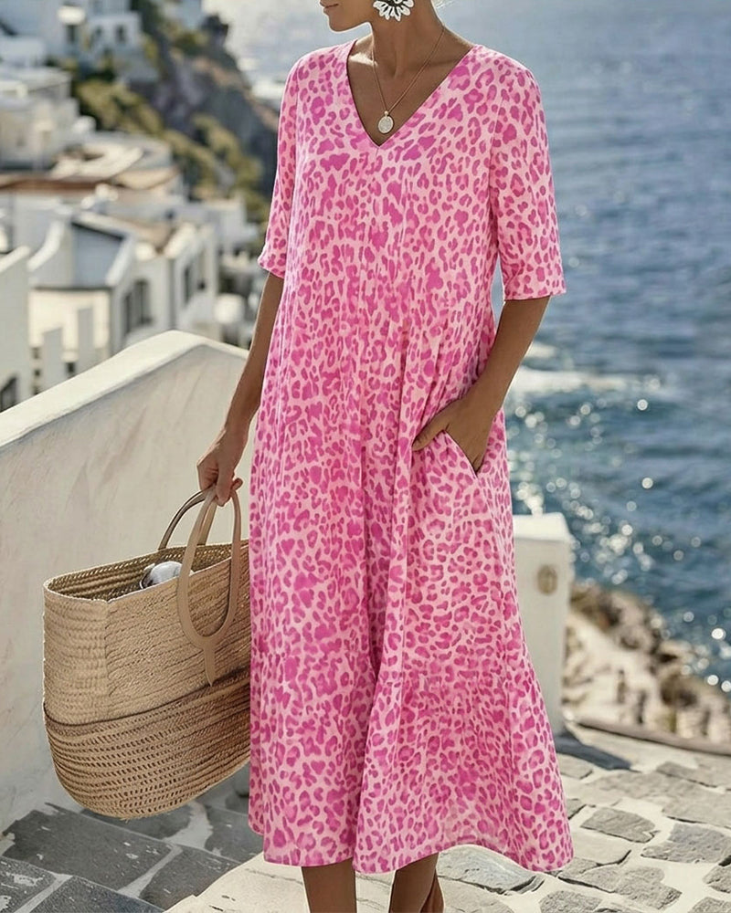 Robes Léopard Col V Ample