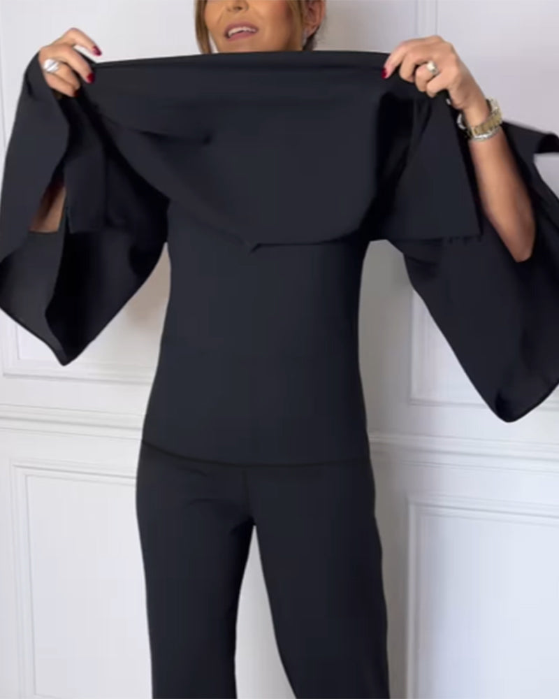 Blouse Col En V Élégante Manche Papillon