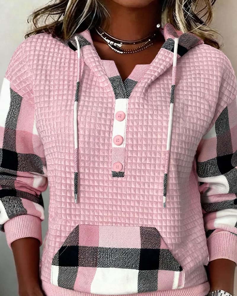 Hoodie Carreau Patchwork Décontracté