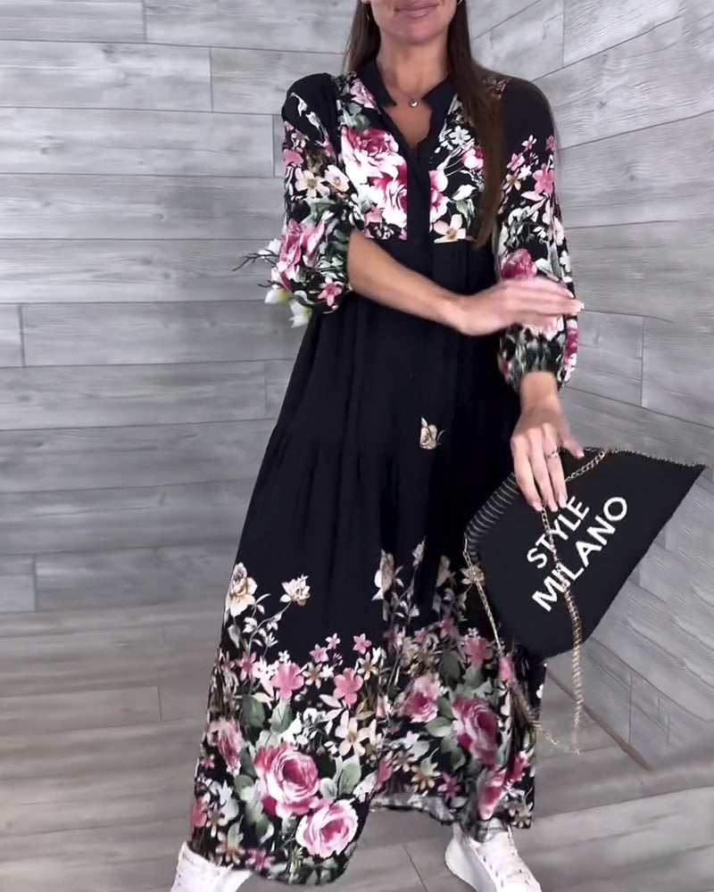 Robe Imprimé Fleuri Décontractée Manches Lanternes