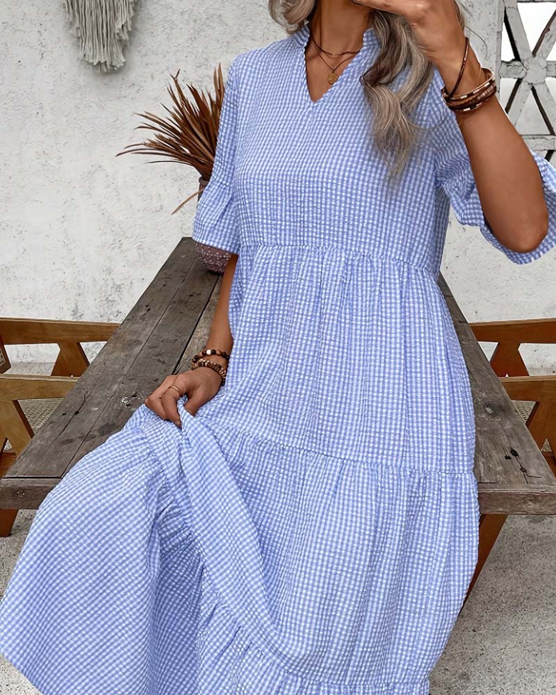Robe Bleu Blanc Vichy Col V