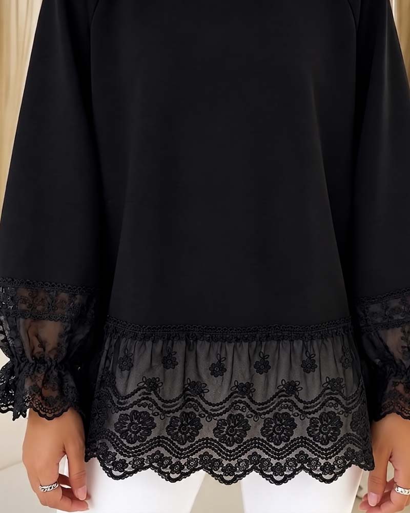 Blouse Patchwork Manche Longue Col Rond