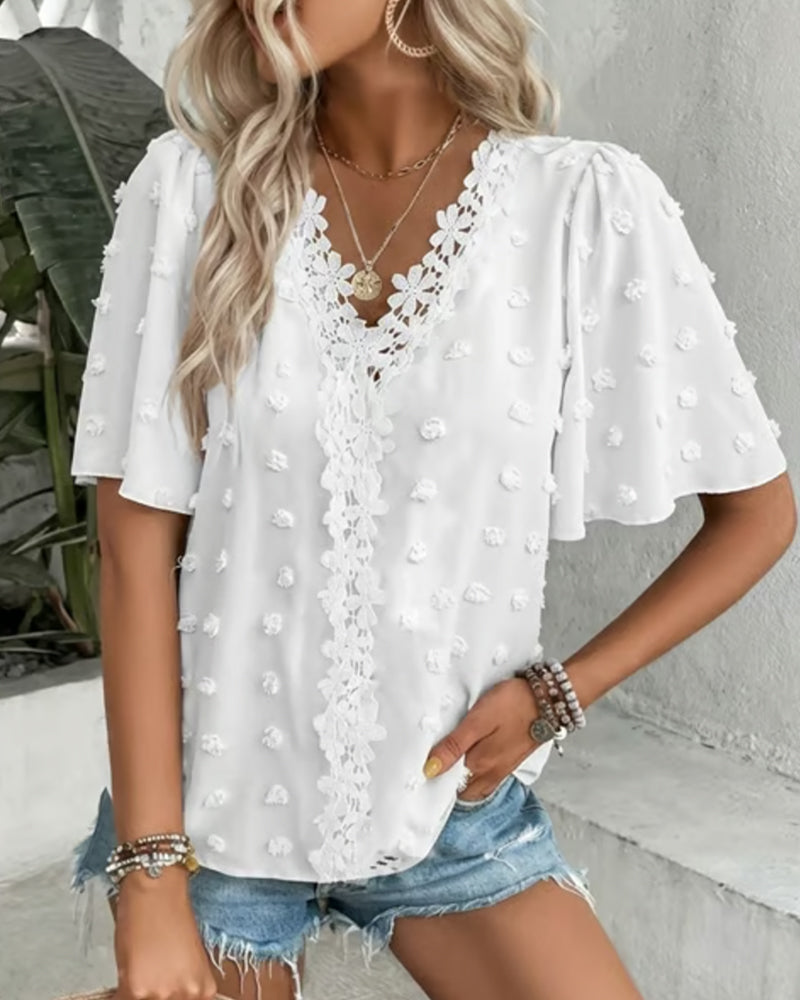 Blouse Jacquard Assemblée Manche Volant