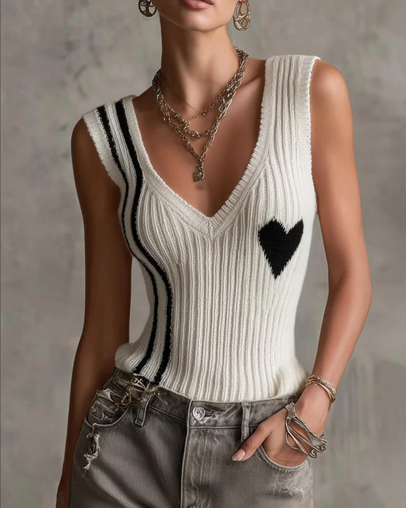 Pull Décontracté Sans Manches Col V
