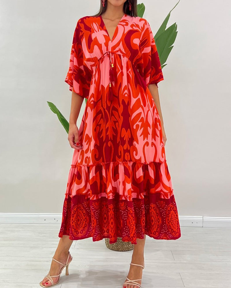 Robe Col V Imprimé Floral A-Ligne
