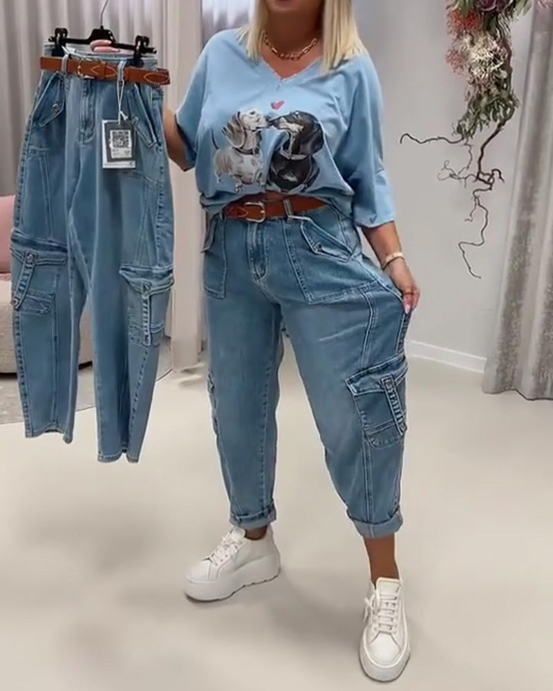 Jean Taille Haute Style Cargo