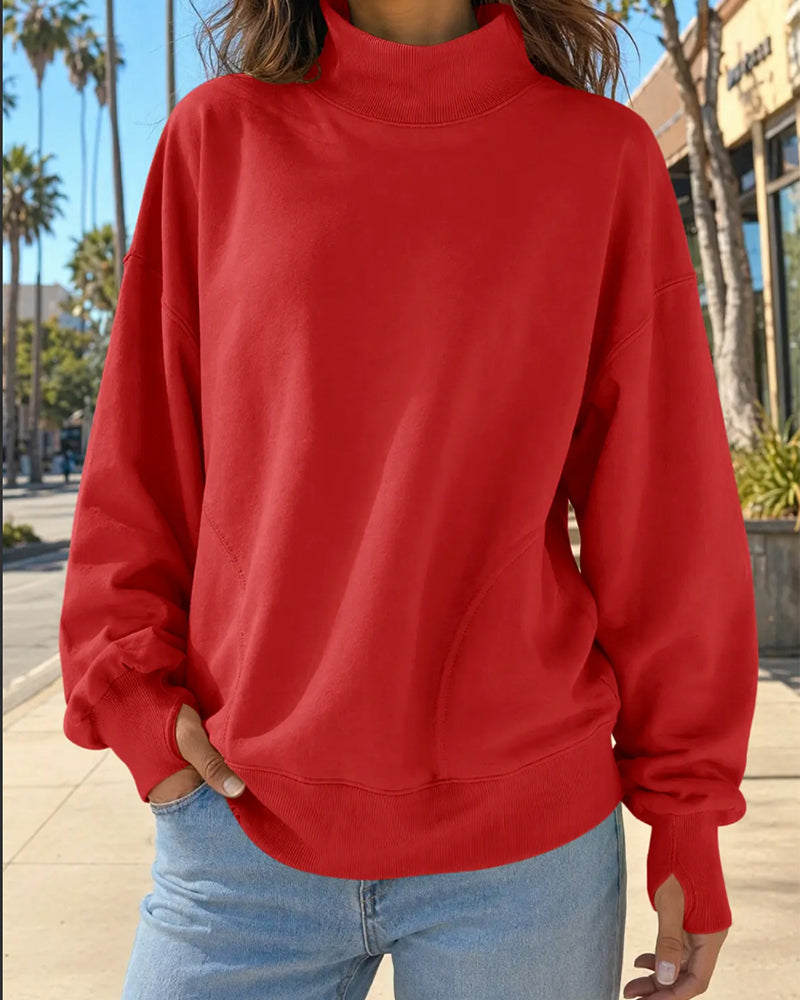 Sweatshirt Col Haut Épaule Descendue Uni