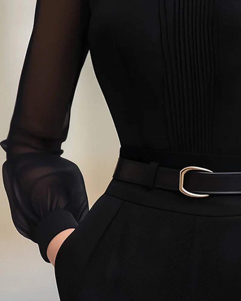 Blouse Élégante Mesh Manches Longues