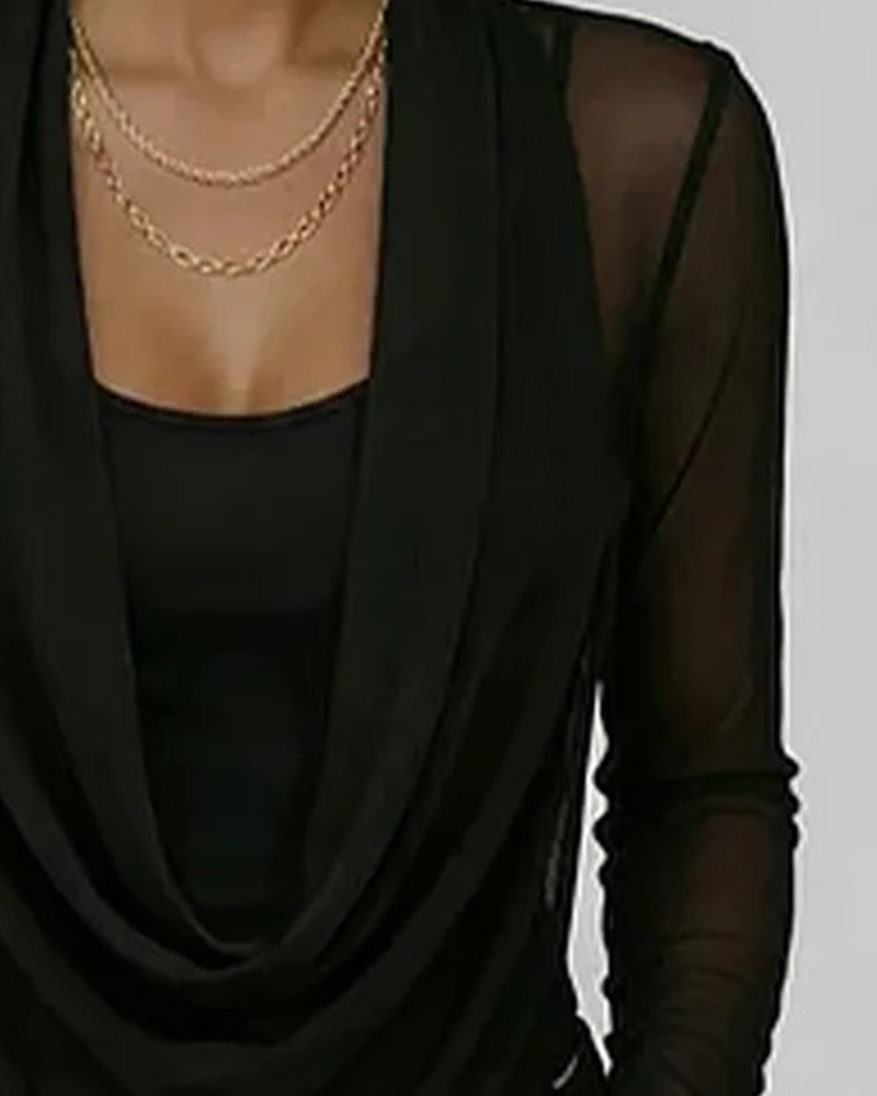 Haut Manche Mesh Col Claudine Manches Longues