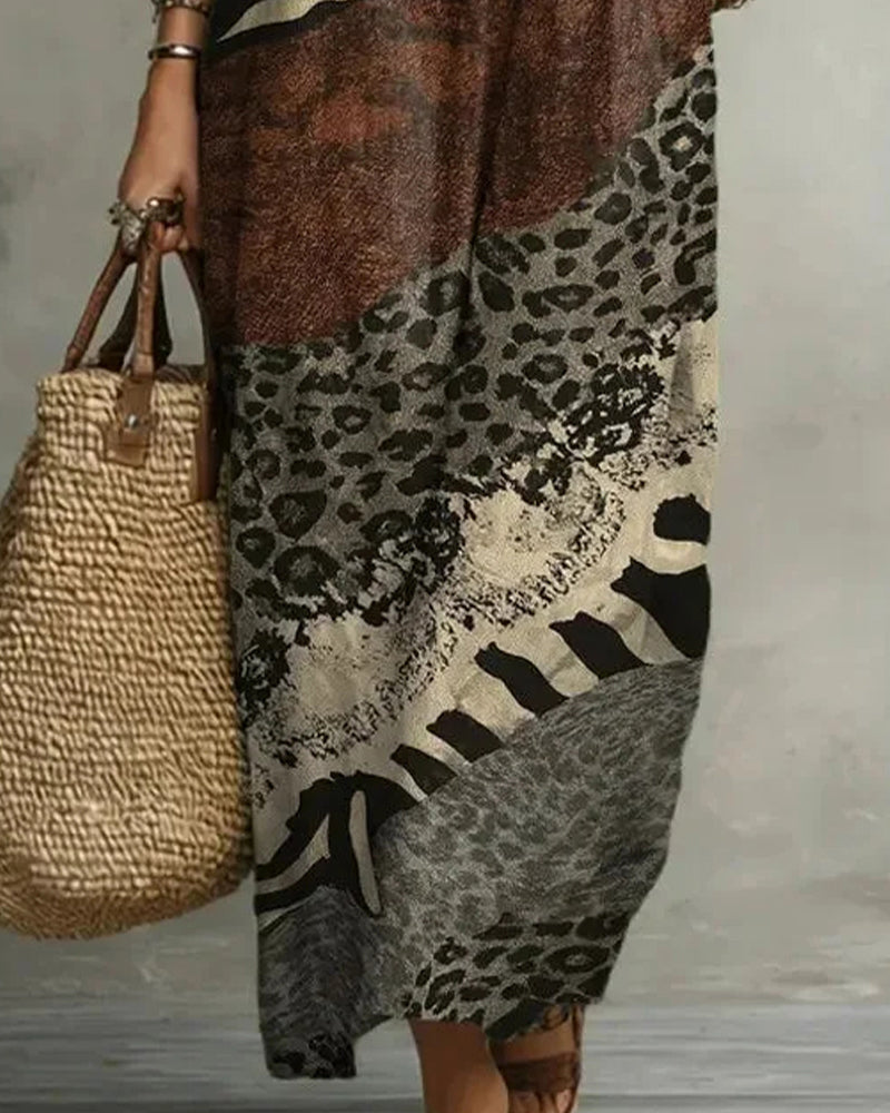 Robe Col En V Volant Motif Patchwork