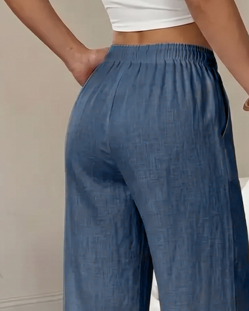 Pantalon Attacher Jambe Droite Unie Polyvalent Long
