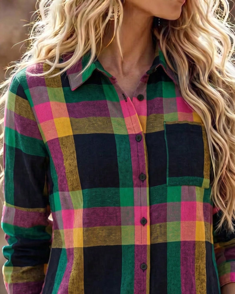 Blouse Col Pochette À Carreaux Chemise