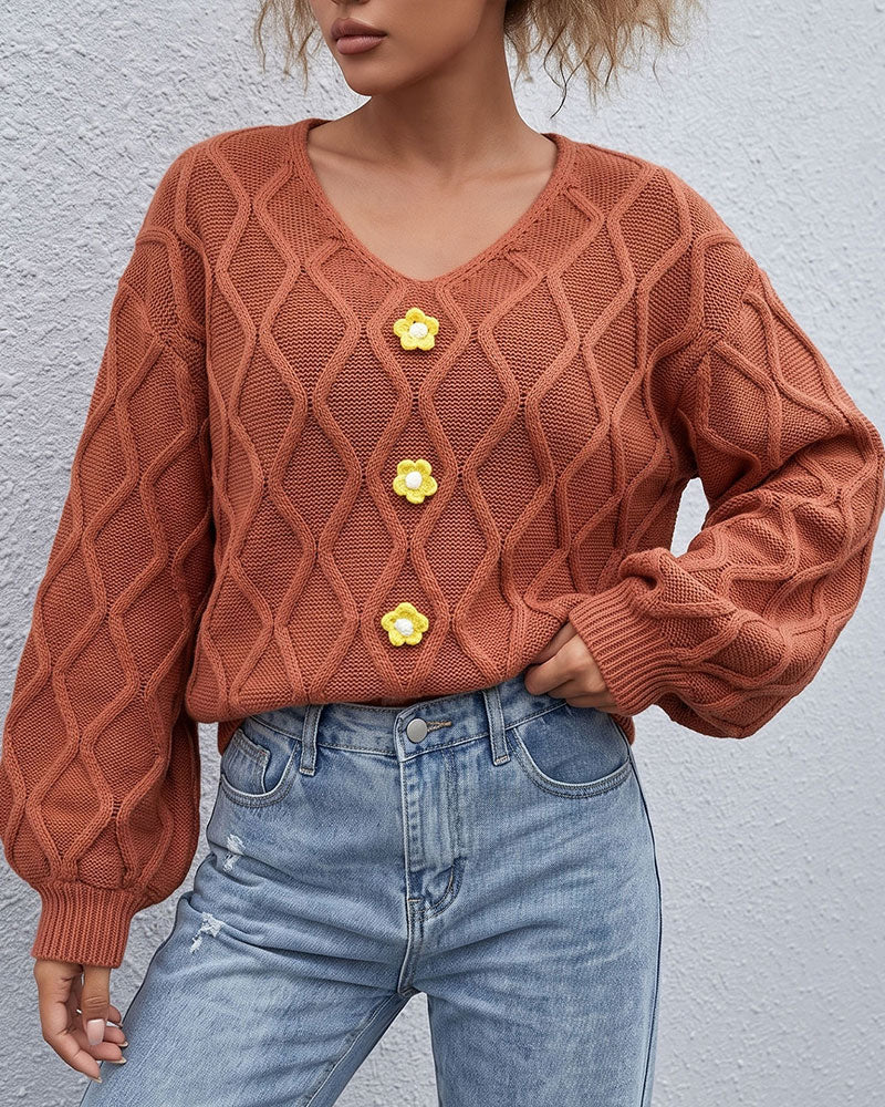 Pullover Manche Lanterne Argyle Mode Tricoté