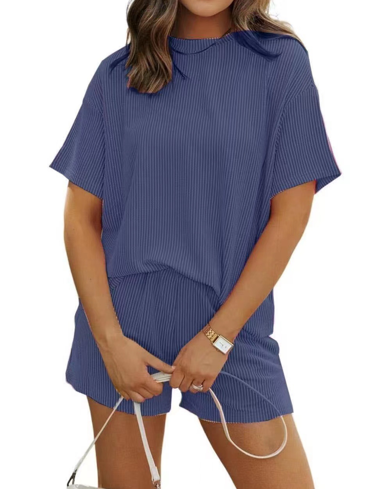 Costume Élégant Rayé Col Rond