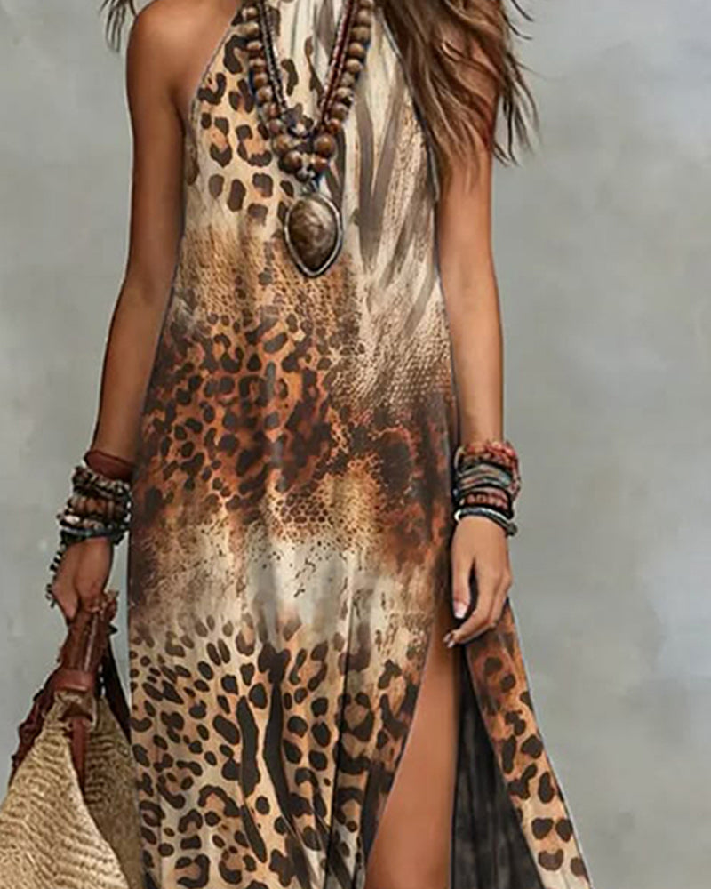 Robe Coupe Haute Soutien Nuque Imprimé Léopard