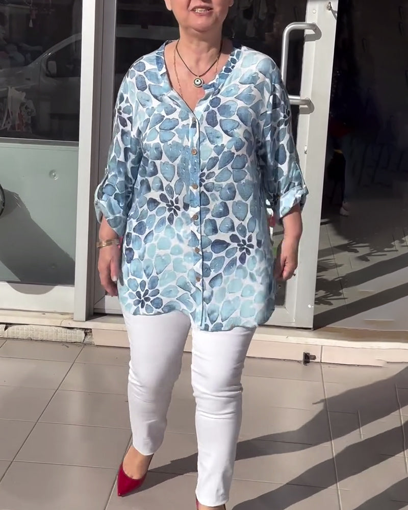 Chemise boutonnée décontractée imprimée à col en V