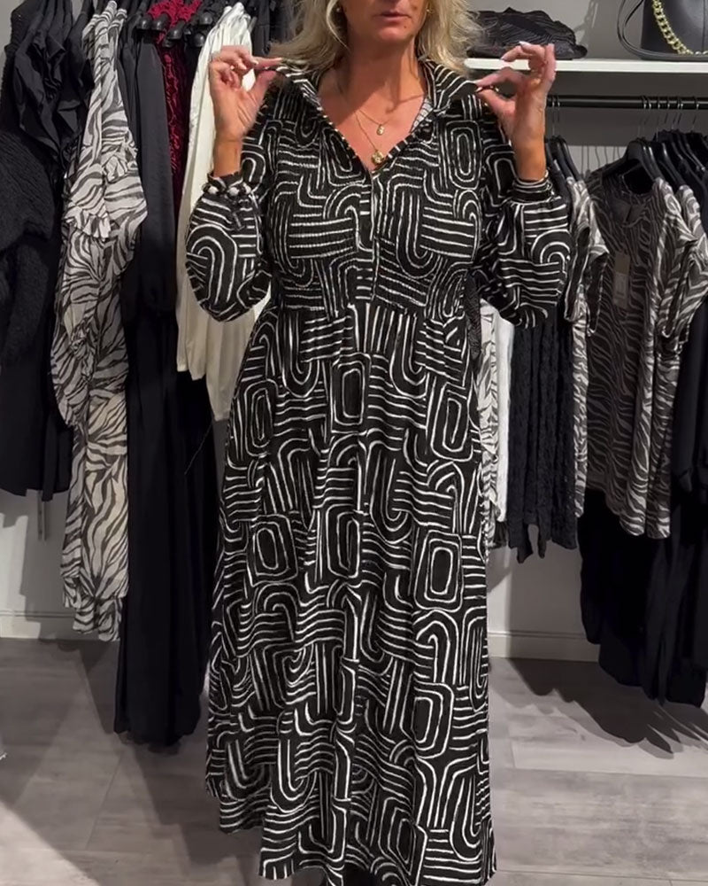 Robe Avec Design De Col Lapel Et Caractéristiques Imprimées Fashionables