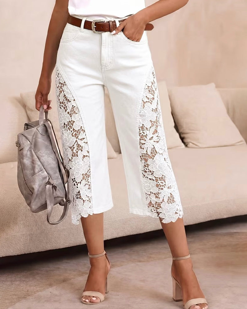 Pantalon Côté Dentelle Patchwork Cheville