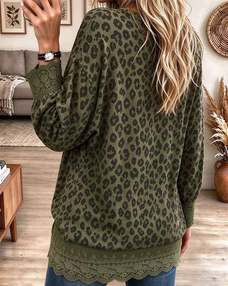 Blouse Panneau Dentelle Imprimé Léopard