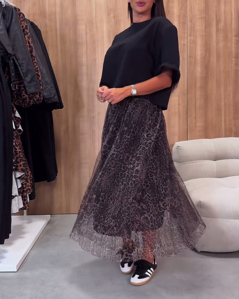 Jupe patchwork en maille à imprimé léopard tendance