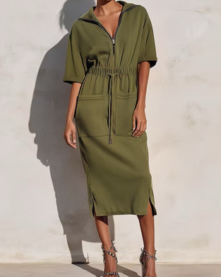 Robe Fermeture Éclair Revers Taille Poche