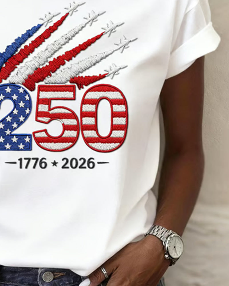T-Shirt Drapeau Avion Imprimé Manche Courte