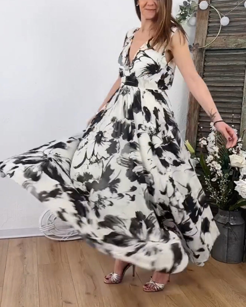 Robe fluide sans manches à imprimé fleuri