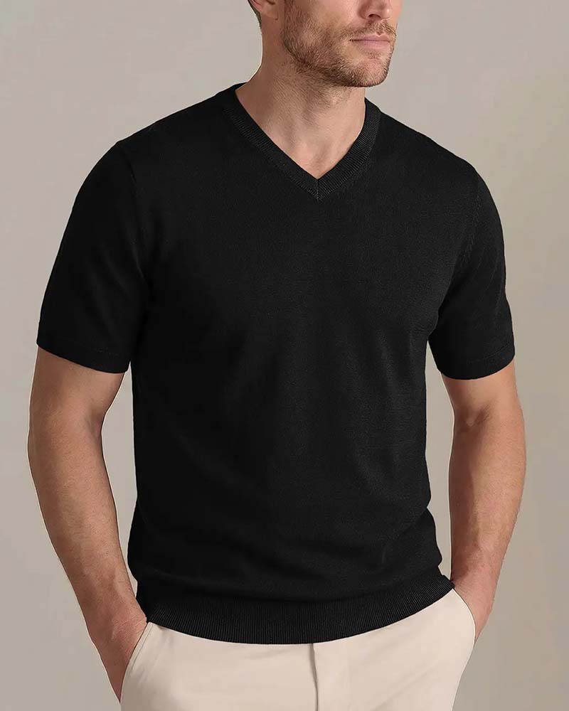 Pull Mini Col V Décontracté Unie